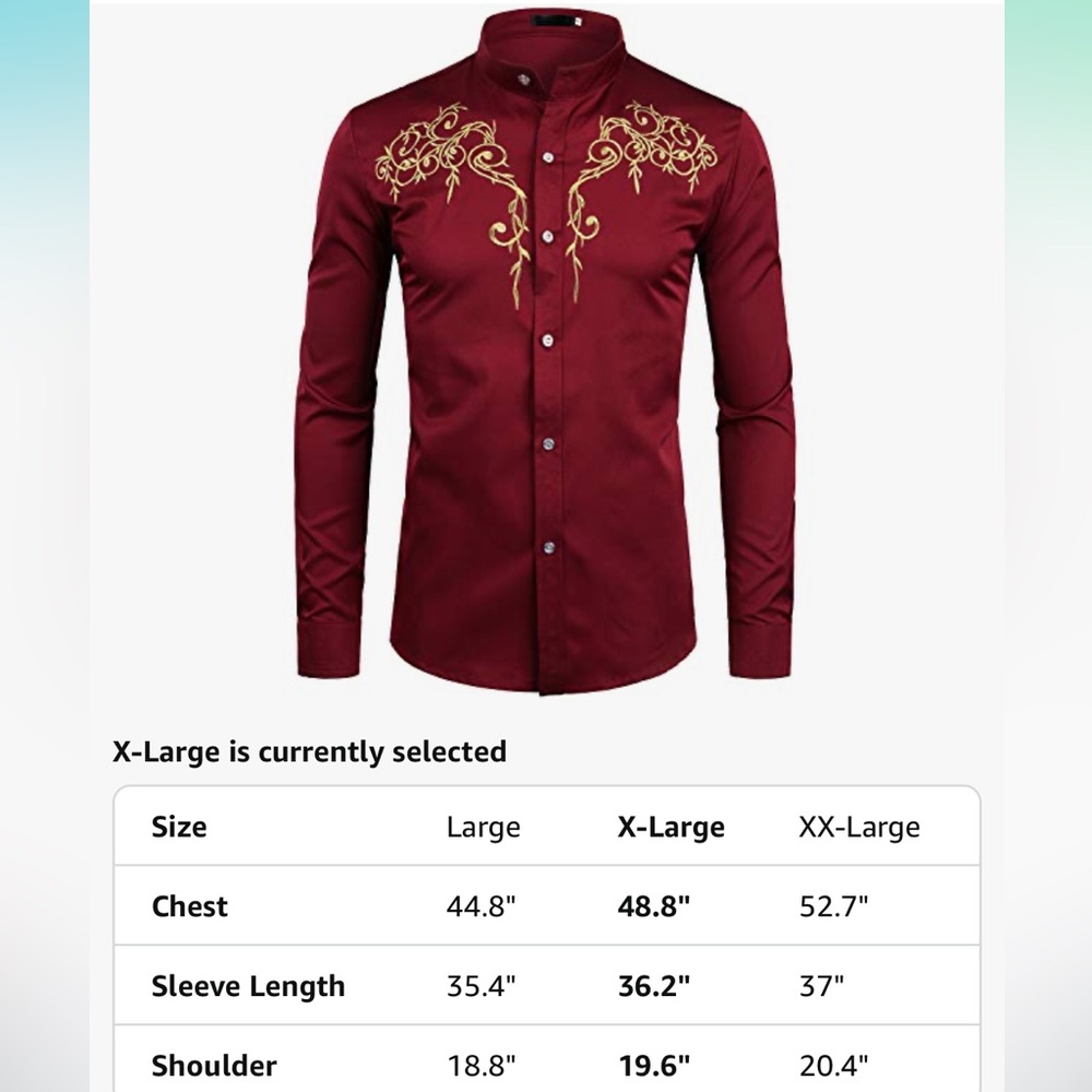 Burgundy Shirt Gold Embroidery Zeroyaa Mens XLarge XL red button down NWT NEW - Picture 14 of 14